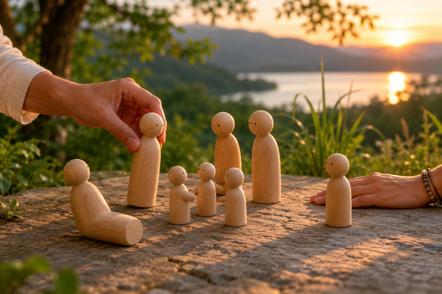 Figuras de madera utilizadas para representar vínculos familiares